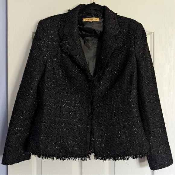 Nipon Boutique Metallic Black Tweed Blazer Size 12 - Picture 1 of 8